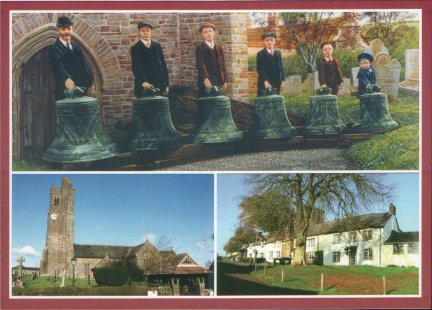 Purchasable card showing bells, church and village green
