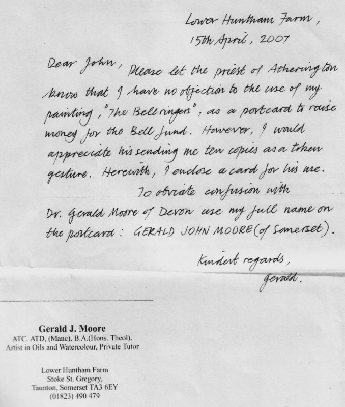 Letter from Gerald Moore authorising use of picture